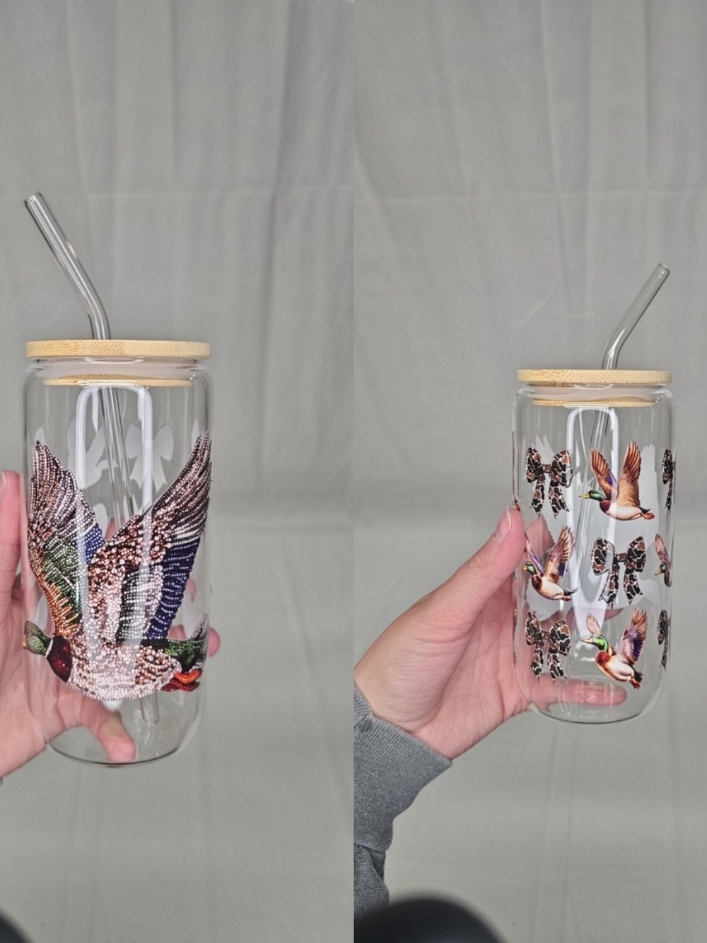Glass Tumbler with Bamboo Lid & Duck Design